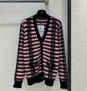 Chanel striped double c jacquard V-neck knitted cardigan