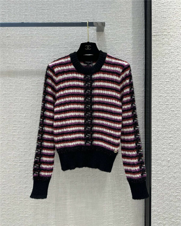 Chanel two-color stripe double c jacquard sweater