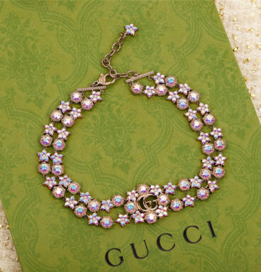 gucci flower full diamond double G necklace