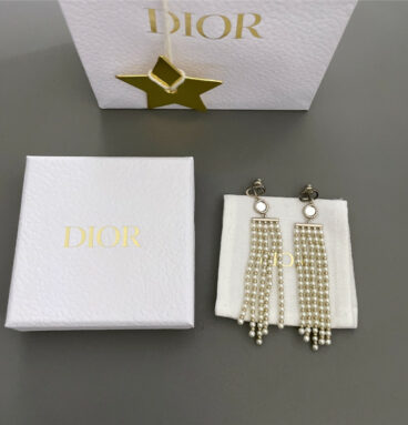 dior mirror multi tassel pearl earrings
