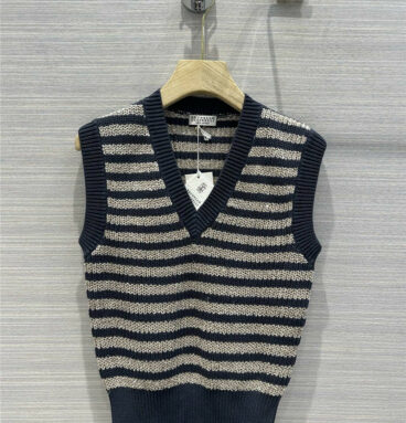 Brunello Cucinelli sequined linen yarn V-neck vest