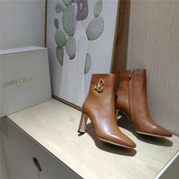 Jimmy Choo Signature JC Buckle Chunky Heel Leather Boots