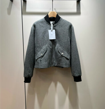 Dior Stand Collar Zipper Casual Wool Baseball Jacket
