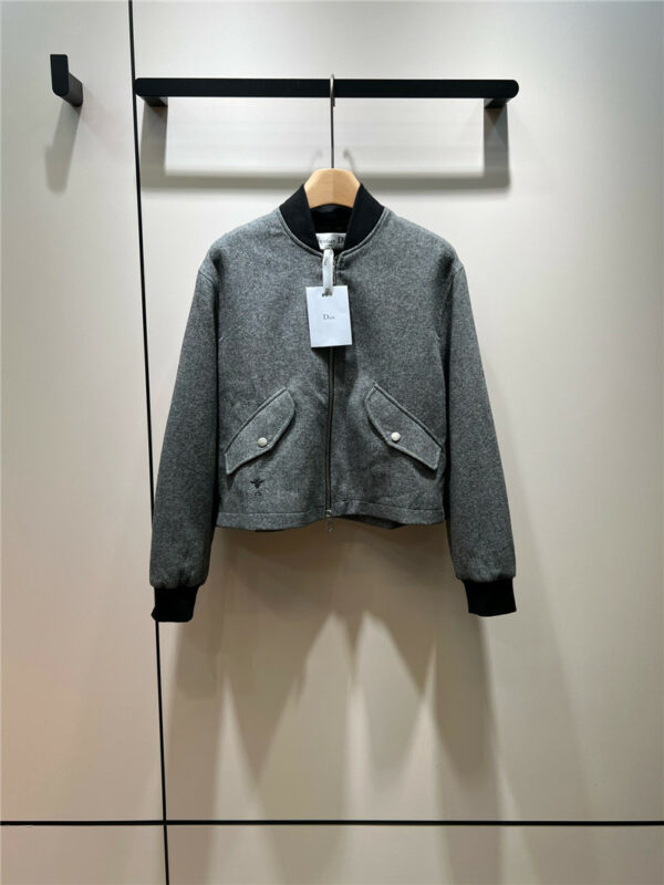 Dior Stand Collar Zipper Casual Wool Baseball Jacket