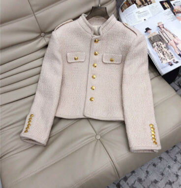 celine vintage tweed imported shoulder button short coat