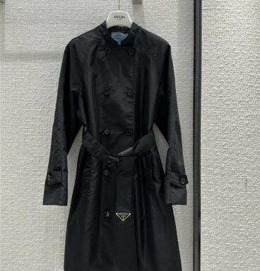 prada stand collar double breasted nylon trench coat