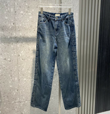 fendi embossed side strip jeans