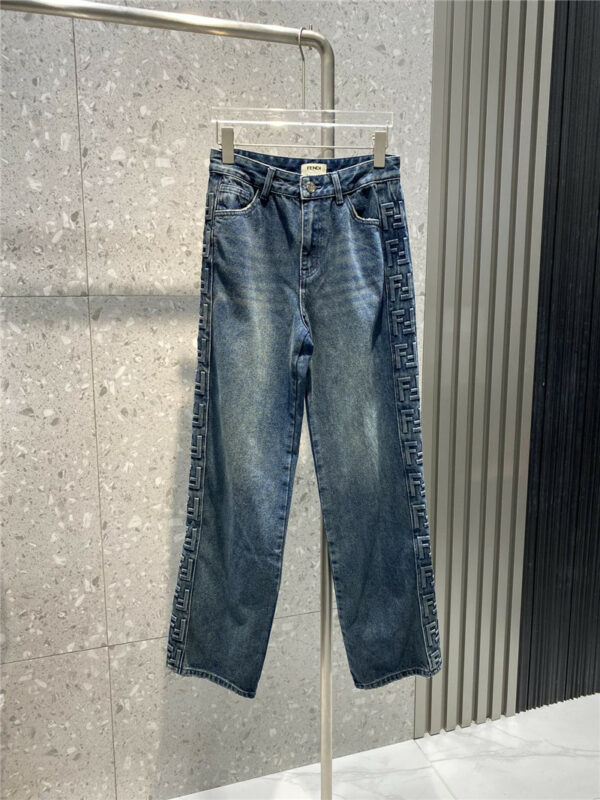 fendi embossed side strip jeans