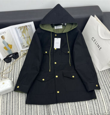 celine new hooded casual trench coat