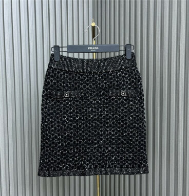 Chanel heavy sequin gold silk knitted skirt