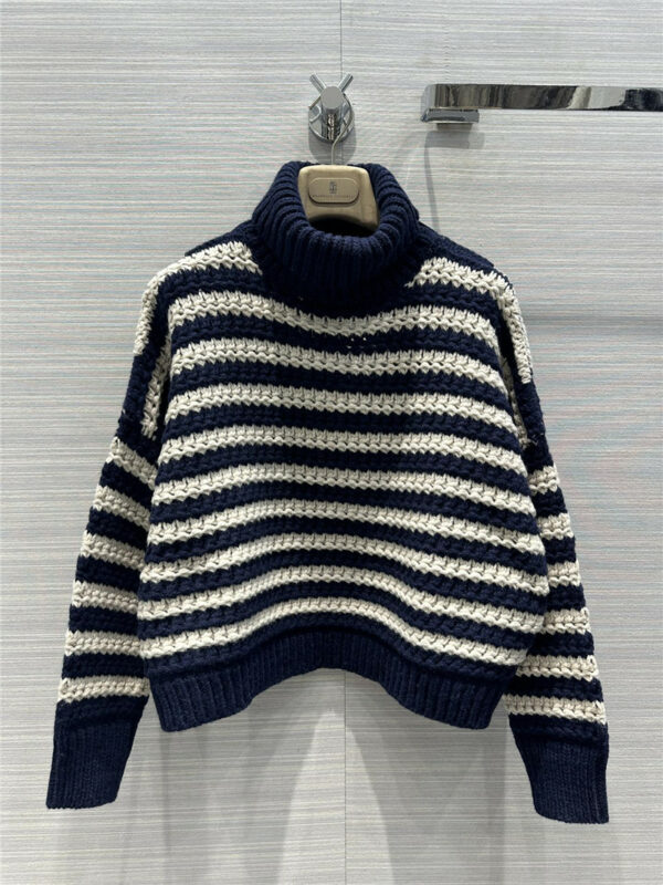 Brunello Cucinelli Tonal Striped Turtleneck Cashmere Sweater