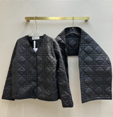 dior detachable scarf V-neck breasted diamond quilted jacket