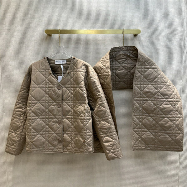 dior detachable scarf V-neck breasted diamond quilted jacket