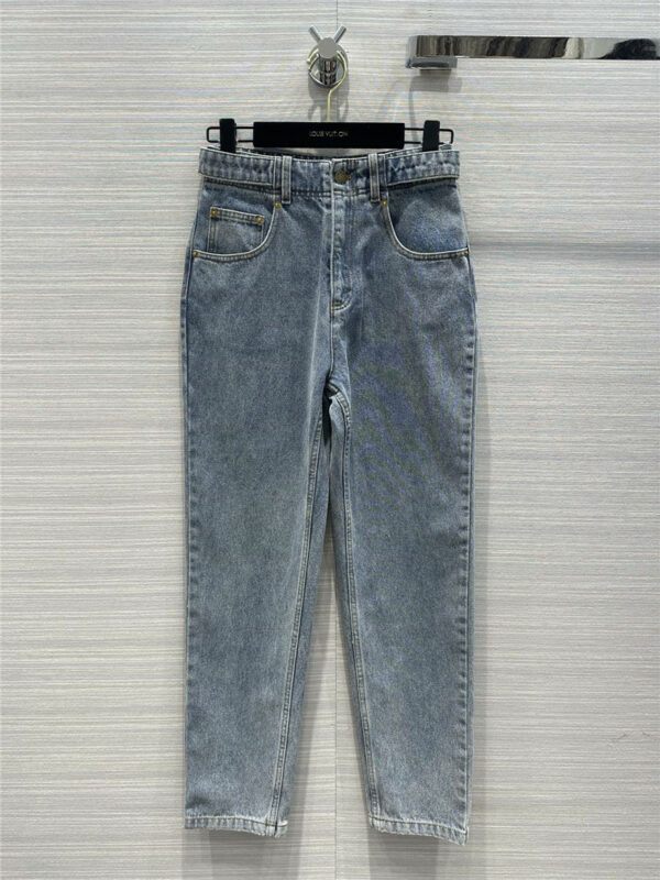 louis vuitton LV new leather label washed denim trousers