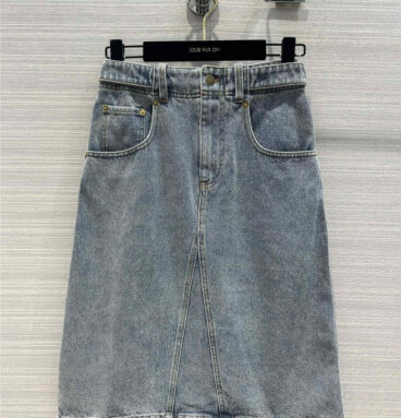 louis vuitton LV new leather label washed denim mid-length skirt