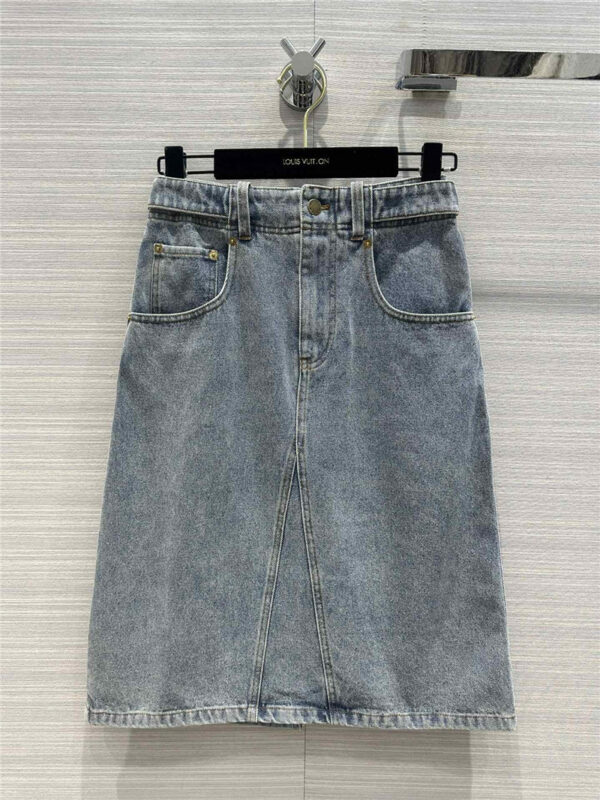 louis vuitton LV new leather label washed denim mid-length skirt