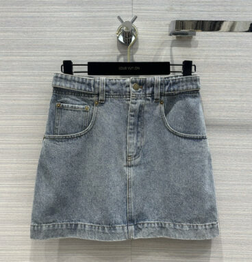 louis vuitton LV new leather label washed denim skirt