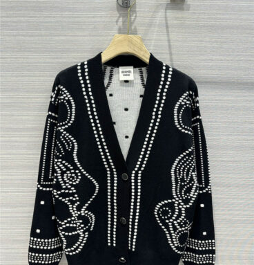 Hermès temperament V-neck wool cardigan jacket
