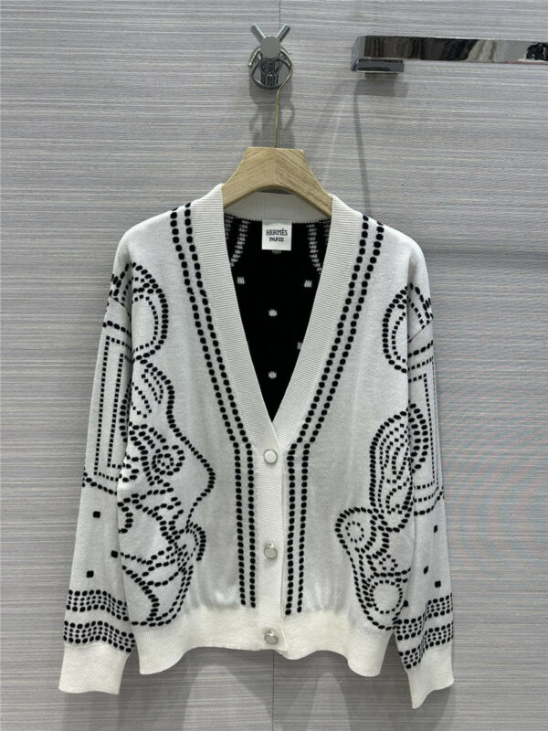 Hermès temperament V-neck wool cardigan jacket