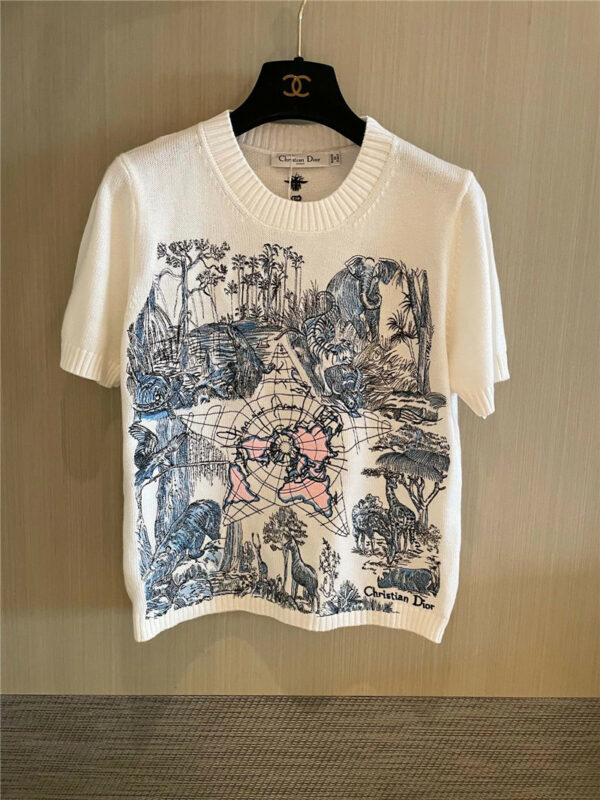Dior new knitted jungle jacquard short sleeves