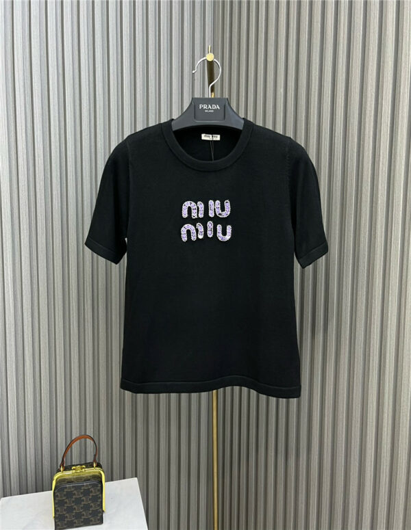 miumiu color diamond letter knitted short sleeve