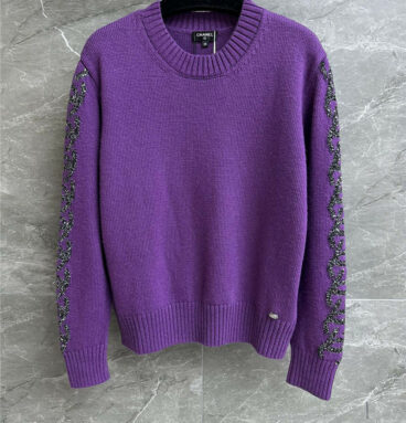 chanel bright silk embroidery sweater