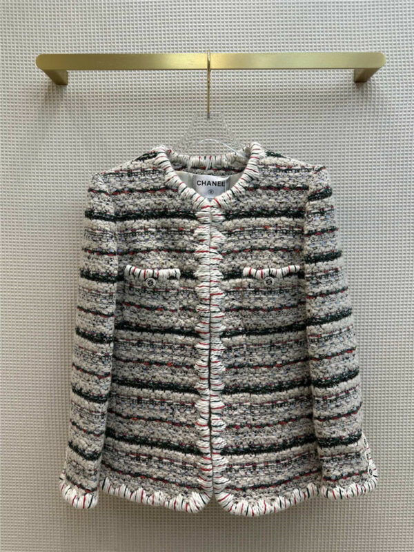 Chanel rainbow striped tweed woven coat