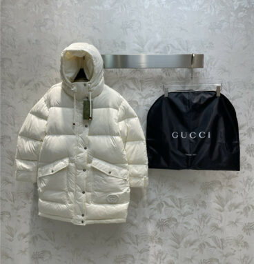 gucci new hooded mid-length down jacket