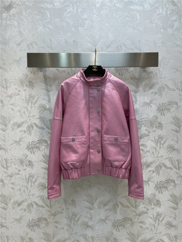 chanel pearlescent pink leather jacket