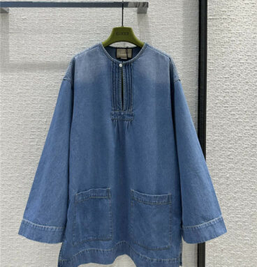 gucci distressed washed denim dress with large cuffs