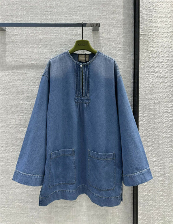 gucci distressed washed denim dress with large cuffs