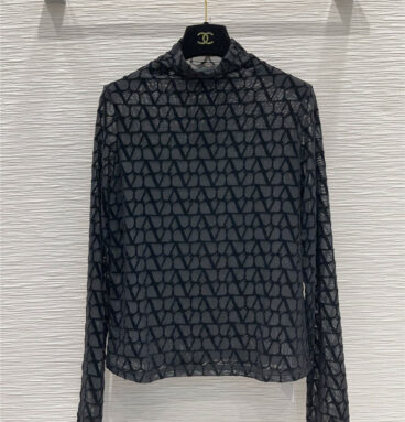 valentino V-shaped flocked mesh bottoming shirt