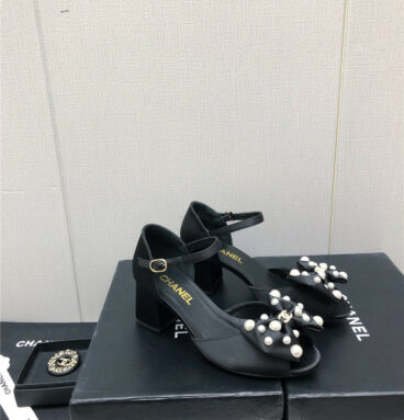 Chanel new small fragrant pearl buckle Mary Jane shoes