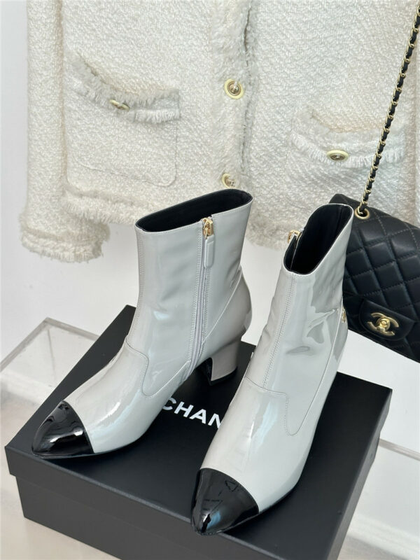 Chanel double C pointed chunky heel ankle boots