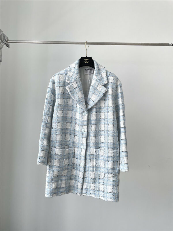 Chanel blue and white tweed coat