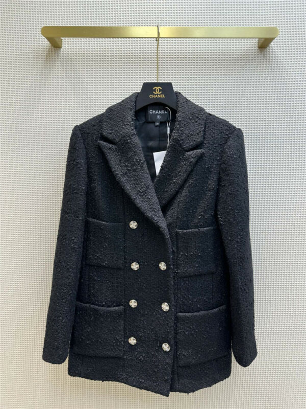 chanel lapel mid-length woven tweed coat