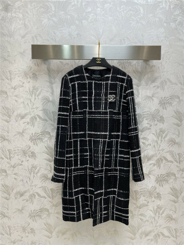 chanel irregular plaid tweed coat