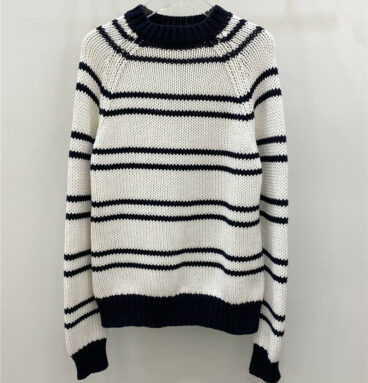 miumiu striped back small logo letter long-sleeved knitted top