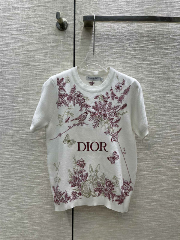 Dior heavy embroidery floral knitted short sleeves