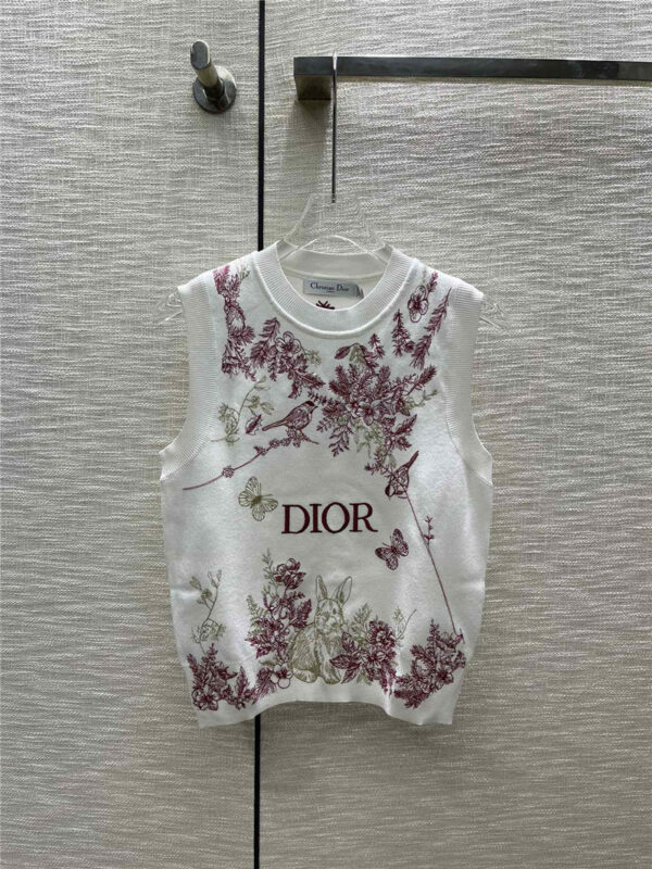 Dior heavy embroidery floral knitted vest