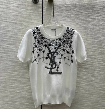YSL embroidered star pattern knitted short sleeves