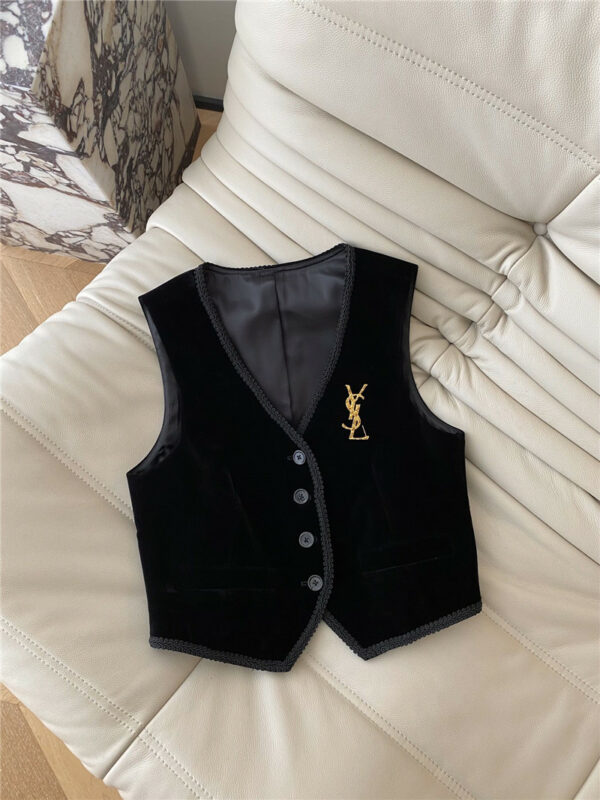 YSL black velvet vest top