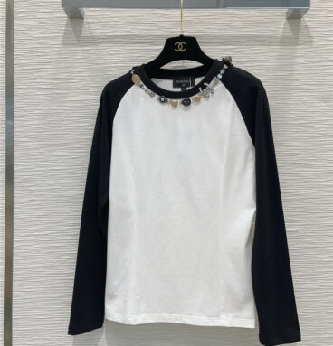 Chanel collar decoration design sense long-sleeved T-shirt