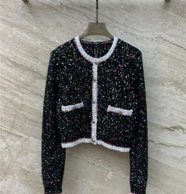 chanel baby's breath colorful sequins hollow knitted cardigan