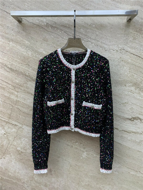 chanel baby's breath colorful sequins hollow knitted cardigan
