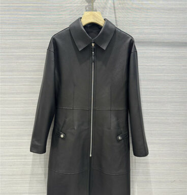 Hermès top pebbled lambskin long coat coat