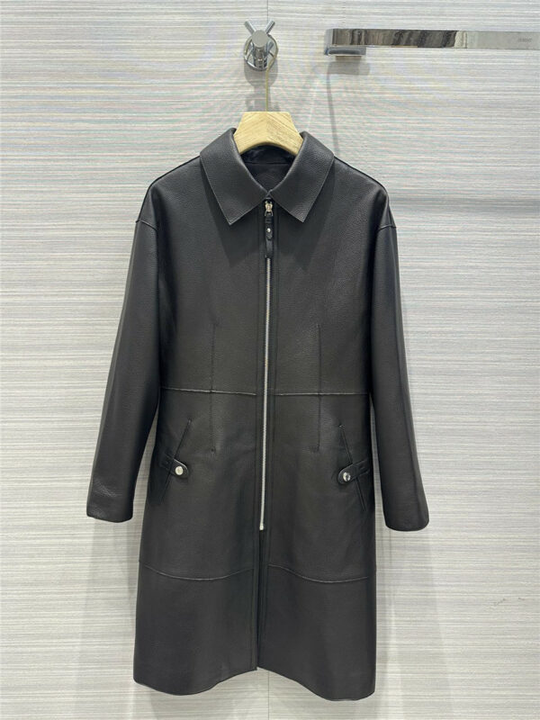 Hermès top pebbled lambskin long coat coat