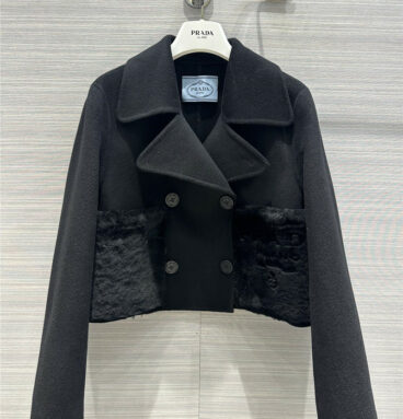 prada handcrafted fur pocket reversible cashmere cropped coat