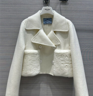 prada handcrafted fur pocket reversible cashmere cropped coat