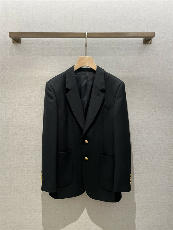 celine simple suit collar large pocket gold buckle suit jacket